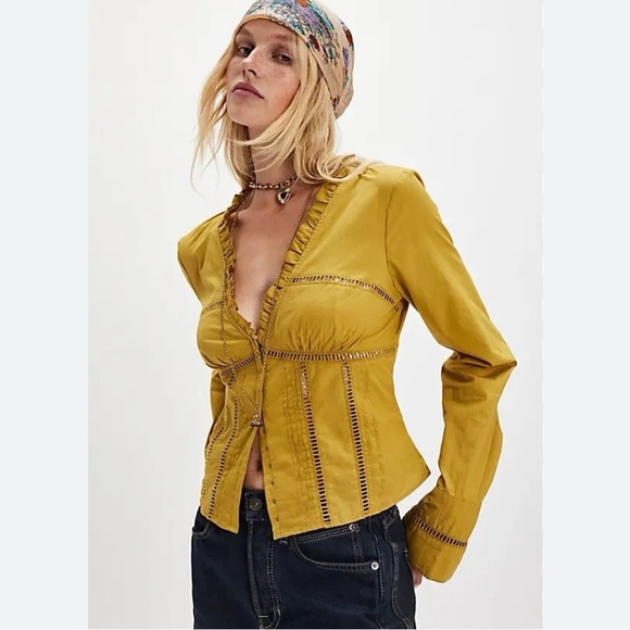 Free People Tops - NWT Free People Frankie Corset Long Sleeve Top Size Small in Lemon Party reg $98